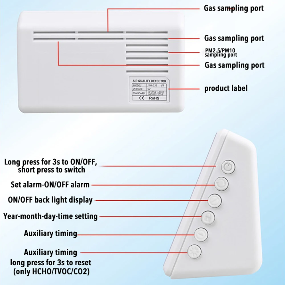 

Digital Formaldehyde Detector Hygrothermograph Alarm Clock Carbon Dioxide Tester Air Quality Monitor Gas Analyzer