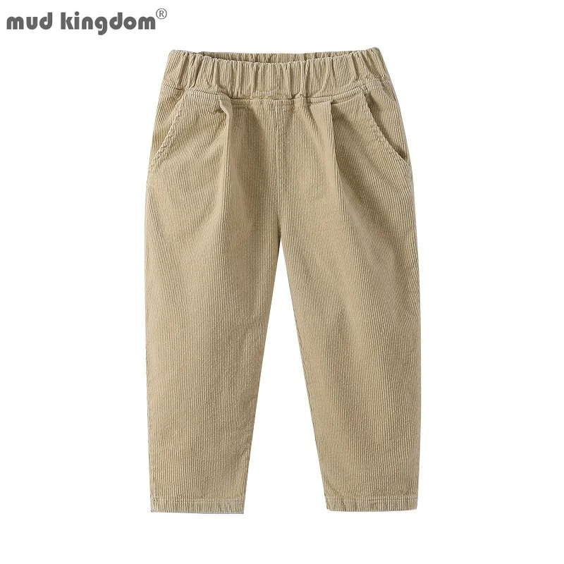 Mudkingdom Corduroy Boys Girls Pants Plain Elastic Waist for Kids Clothes Cotton Solid Pocket Children Clothing Spring Autumn