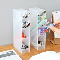 4 grid large capacity desktop organizer pen holder makeup storage box transparent frosted school office accessories stationery