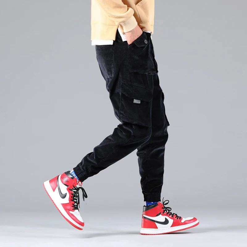 Осенне-зимние винтажные мужские вельветовые брюки карго с несколькими карманами