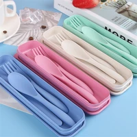 3 pcsset wheat straw travel picnic dinnerware portable tableware set safe eco friendly knife fork spoon cutlery set for kid