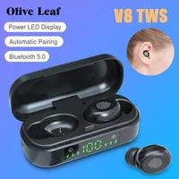 v8 tws touch control wireless bluetooth 5 0 earphones led display wireless stereo sports earbud headset for xiaomi huawei iphone