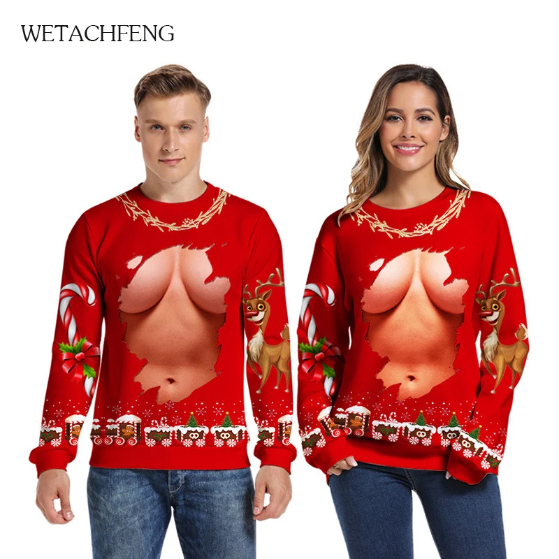 Уродливые Рождественские свитеры красного цвета с милой собачкой 3D одежды в
