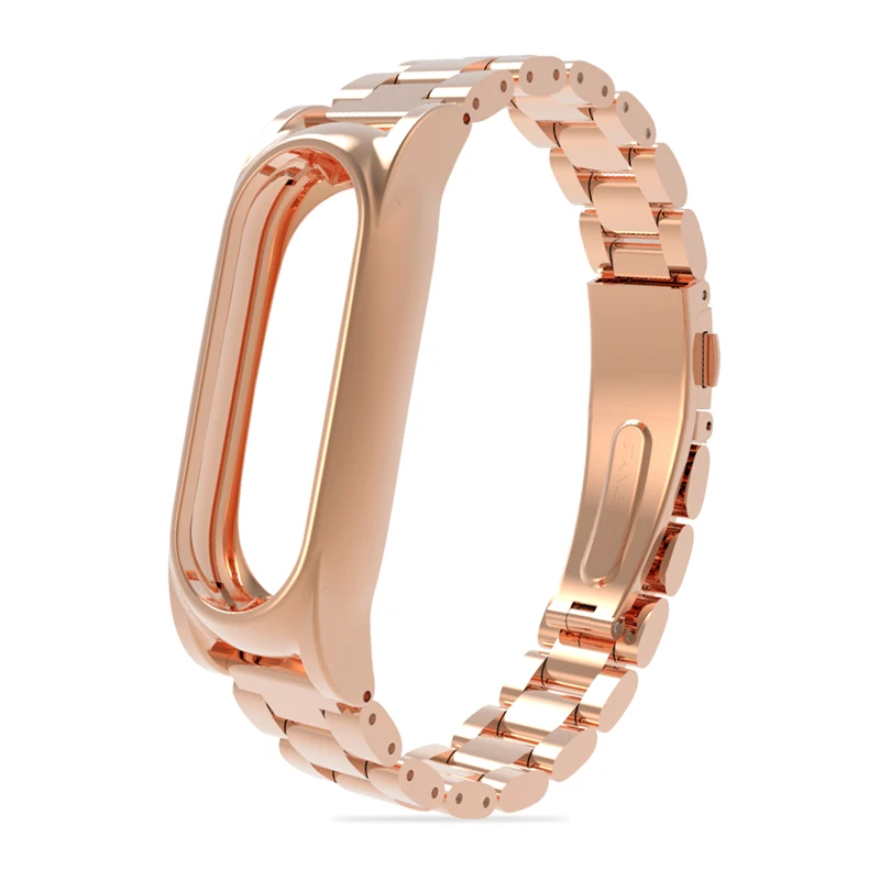Rose gold Металлический ремешок mi jobs для Xiaomi mi, 2 ремешка, Безвинтовой браслет из нержавеющей стали, Сменные аксессуары для mi Band 2 - Цвет: Rose gold