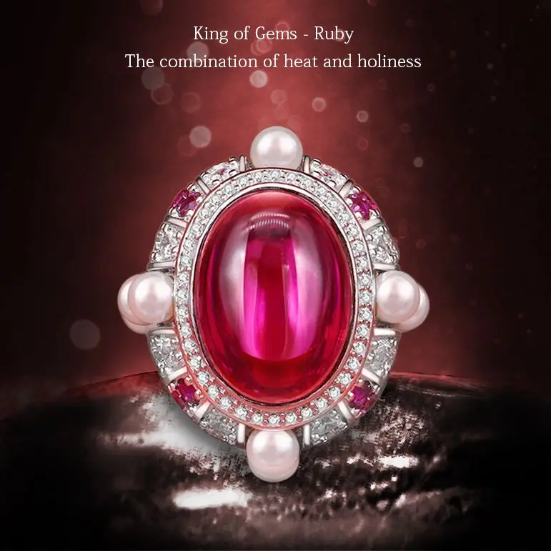 

Роскошные 925 Серебро Кольца S925 рубин алмаз драгоценного камня жемчужних женских колец Свадебные bijoux (украшения своими руками) RU, украшенным ...