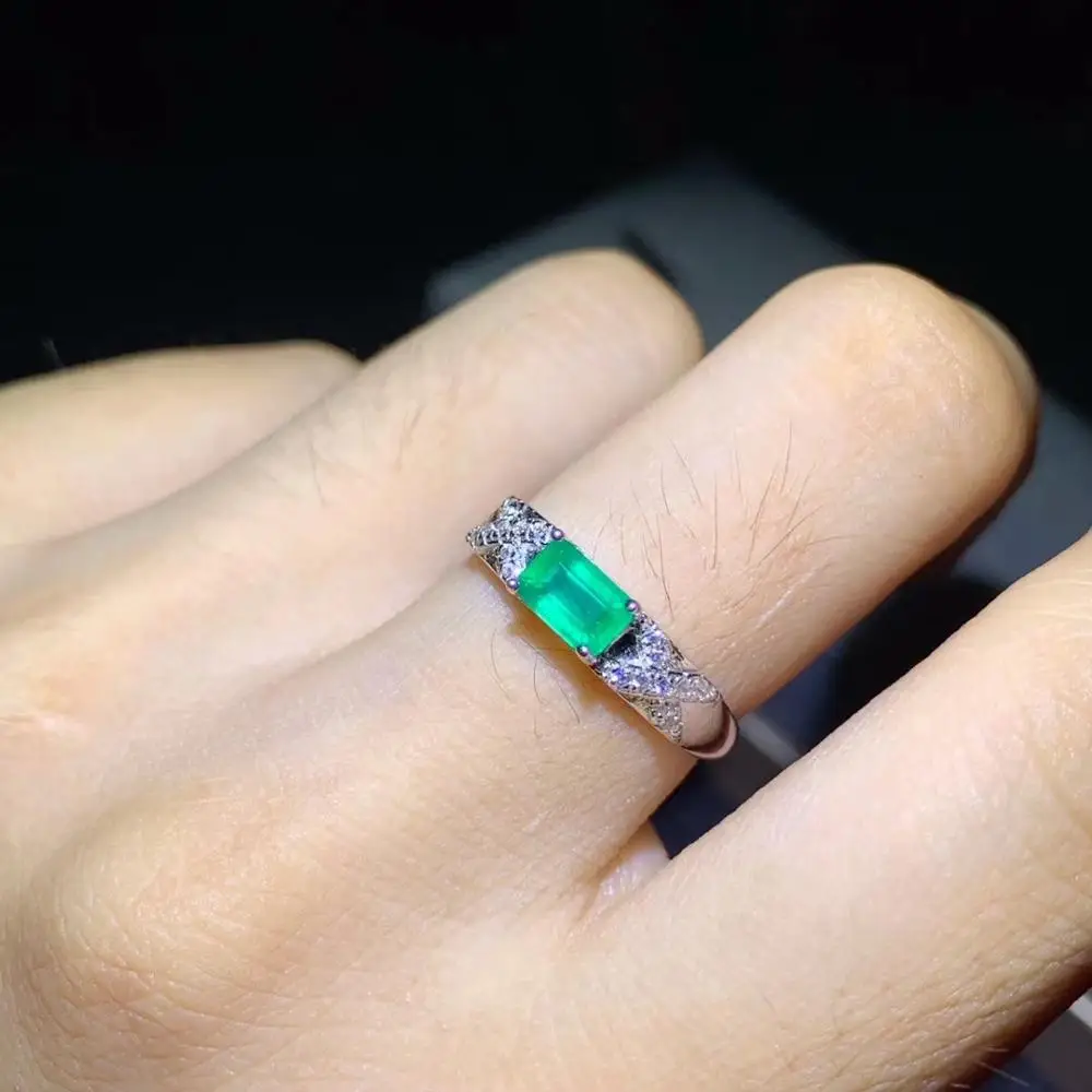 

Fashion Green emerald Gemstone Ring for women jewelry certified natural emerald real 925 silver good green col or girl gift