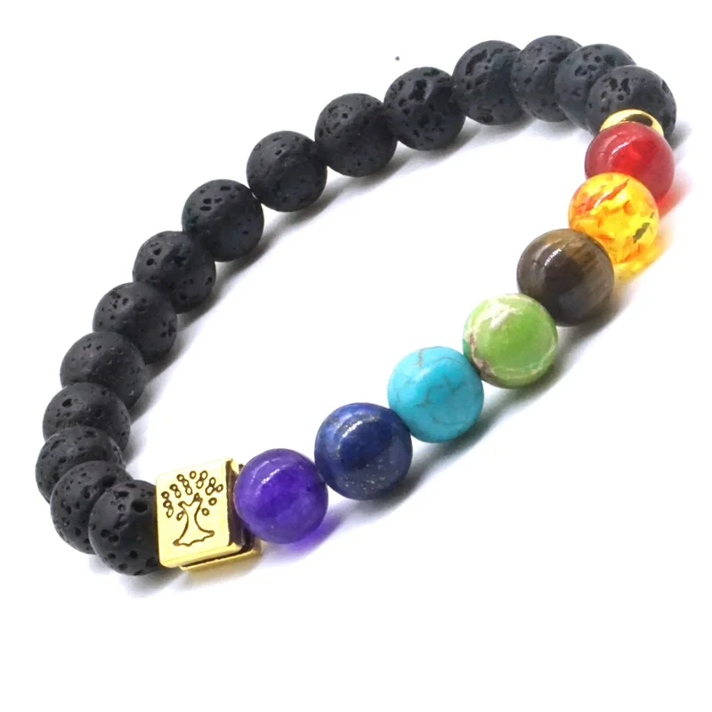 8 мм Лава камень квадратное Древо Жизни 7 Чакра исцеляющий баланс бусины рейки