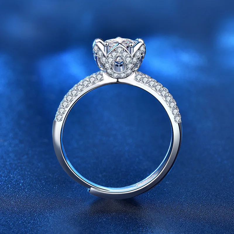 

2021 100% 925 Sterling Silver Bubble Lotus Rose Ring for Women 1 Carat Moissanite Ring 1ct D VVS moissanite diamonds