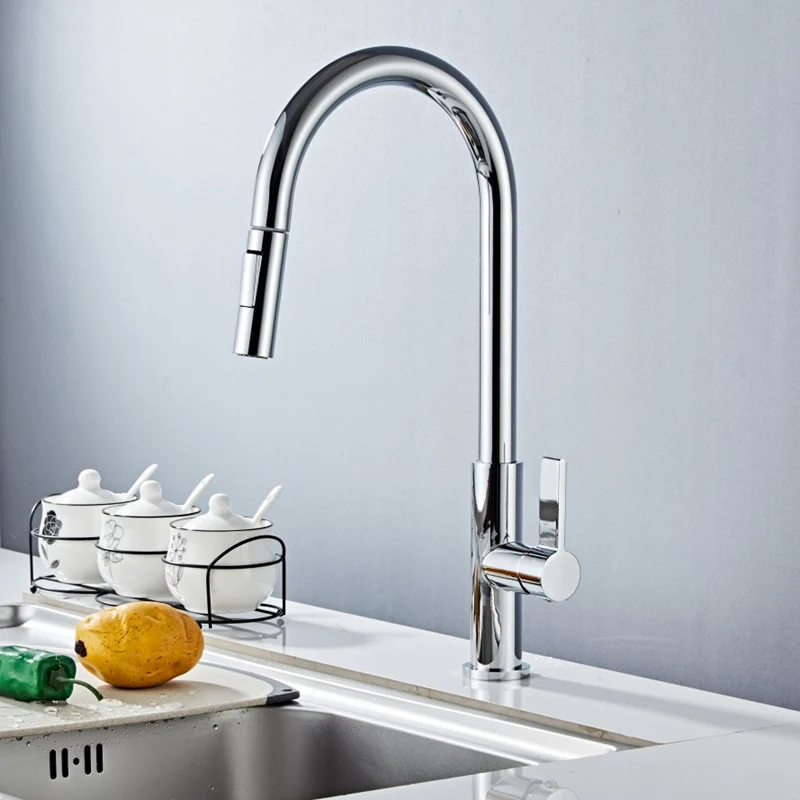 Смесители для кухни серебро один Хан выдвижной кухонный кран одно отверстие