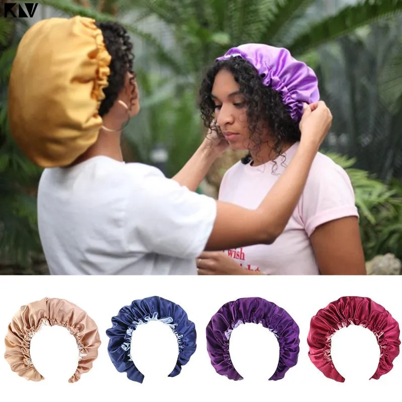 KLV/Для женщин атласная шапка для сна Кепки очень большая двуспальная Слои