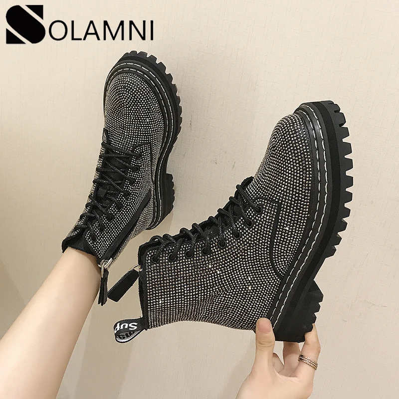 Для женщин Стразы сапоги martins шикарные женские ботинки с кристаллами для Женская