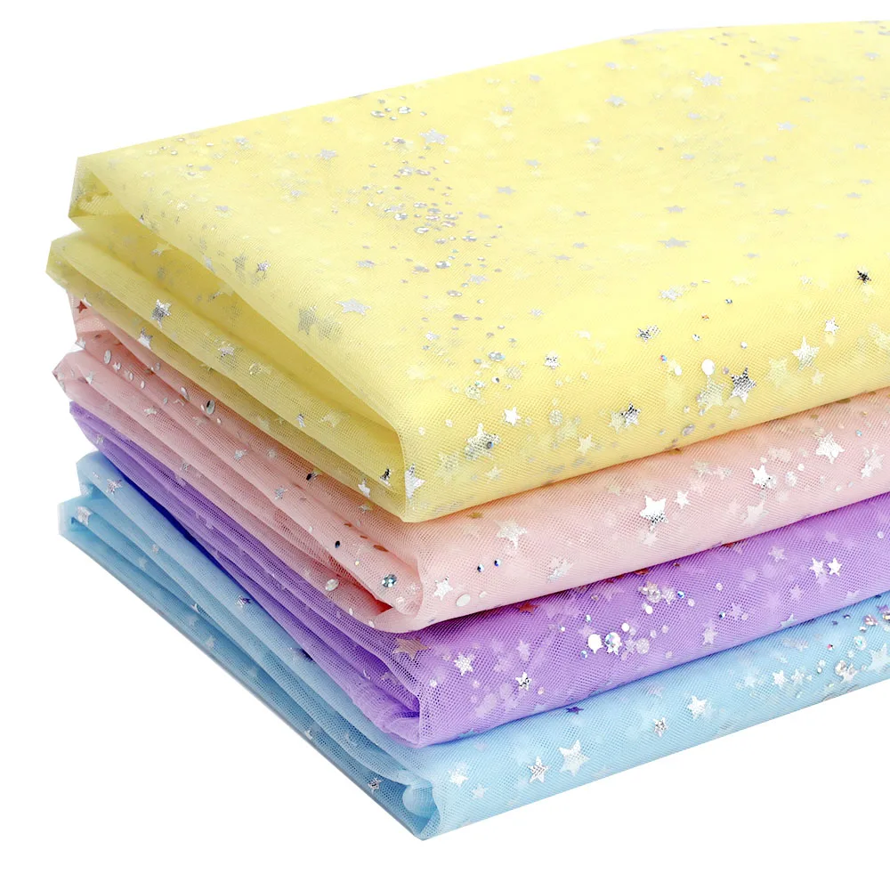 

Tulle Fabric By The Yard Gauze Fabric For Sewing Silver Stars Printed Cloth Sheet Dress Making Home Textile Patches 90*150cm 1pc