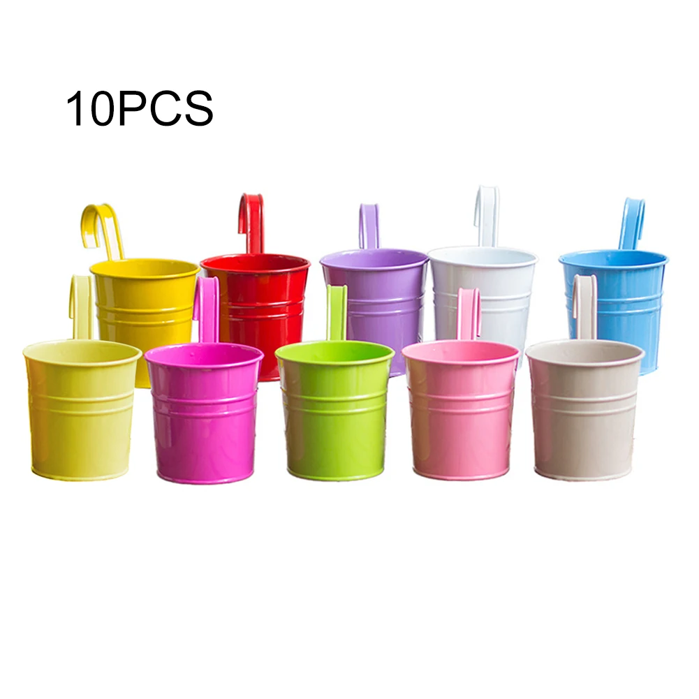 

10pcs Holder Multicolor Garden Planter Iron Hanging Indoor Outdoor Detachable Hook Yard Succulent Flower Pot Fence Bucket