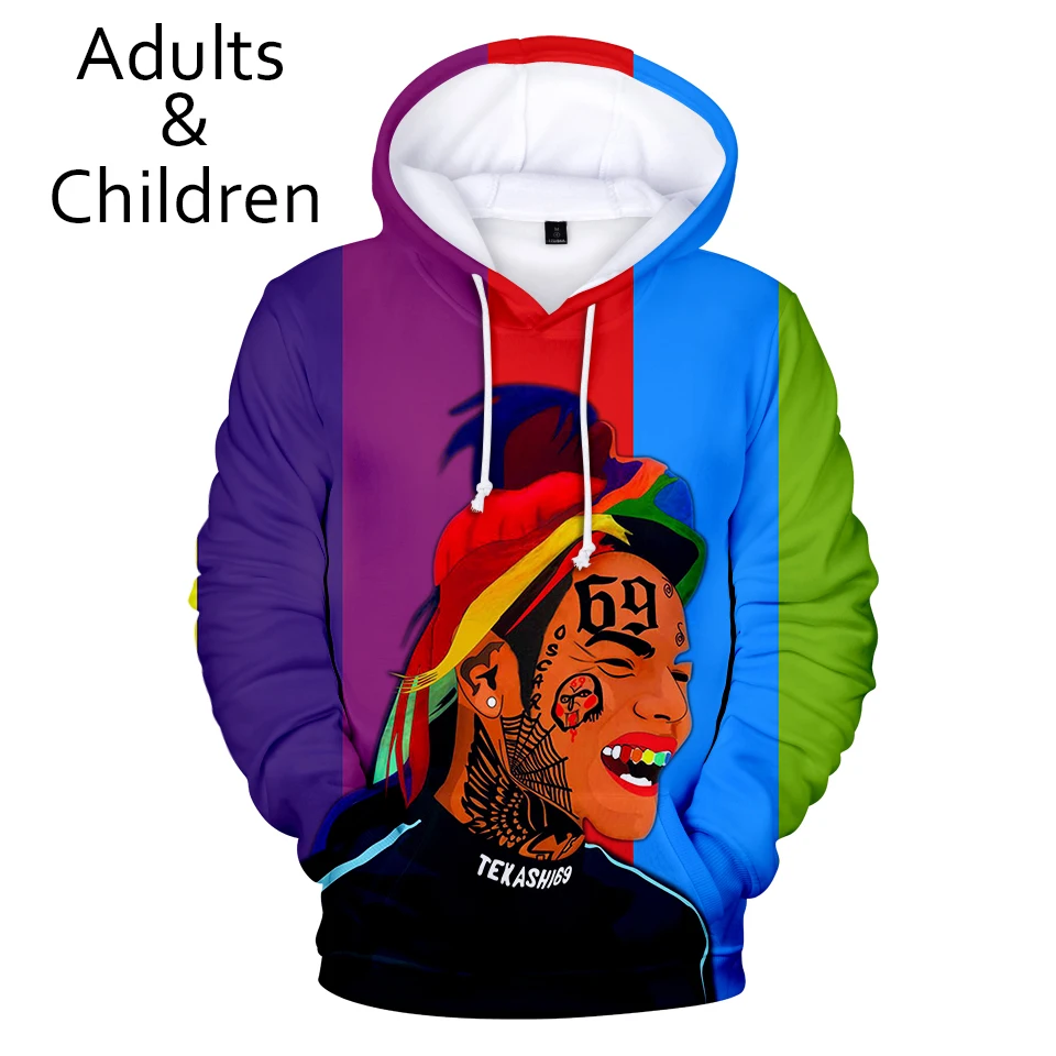 

Свитшот 6IX9INE с капюшоном для мужчин и женщин, модные худи с 3D принтом, Повседневная Уличная одежда в стиле хип-хоп, в стиле Харадзюку