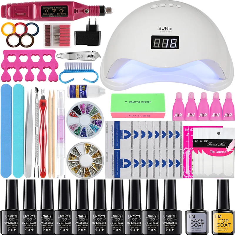 10 nail polish48W Лампа для ногтей 48 Вт/54 Вт/24 Вт инструмент для дизайна ногтей маникюрный набор 18/10 Цветной Гель-лак для ногтей Удлинительный УФ-гель набор для ногтей электрическая ручка для маникюра - Цвет: 10 nail polish48W