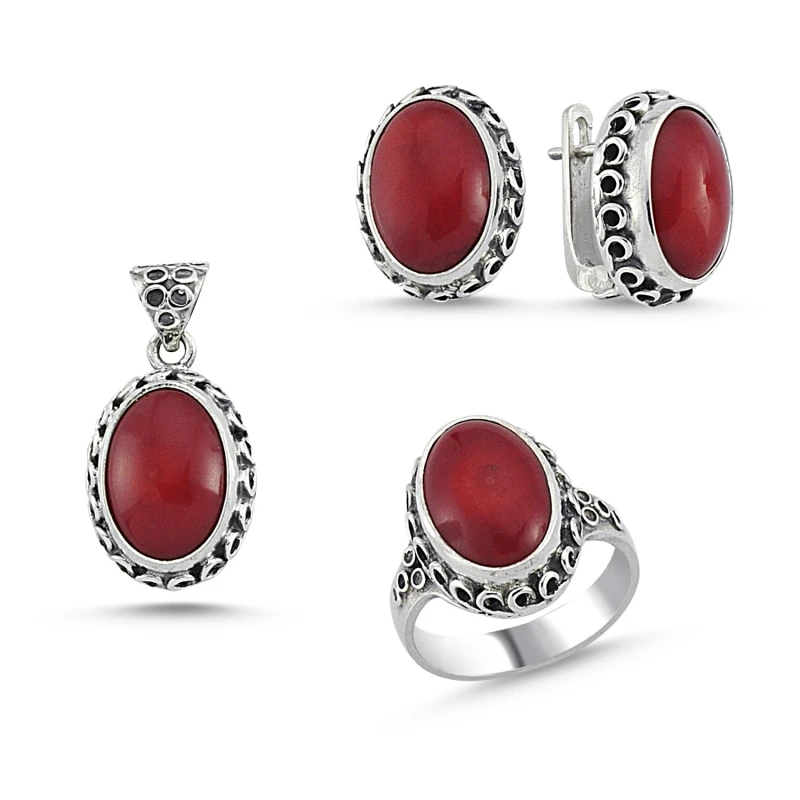 

Silverlina Silver Coral Stone Handwork Set