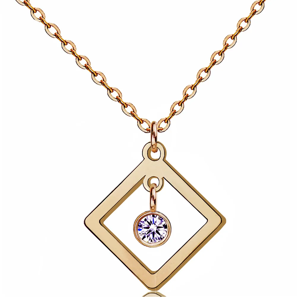 

Square Geometry Pendant Women Exquisite Necklace Simple Stainless Steel Ladies Elegant Chain Temperament Gift Fashion Jewelry