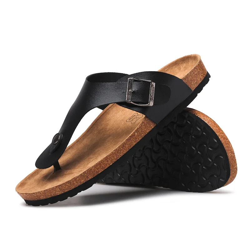 

Flip Flops 2020 Men's Leather Mule Clogs Slippers High Quality Soft Cork Slides Footwear for Men Women Unisex 35-45 Flip Flops