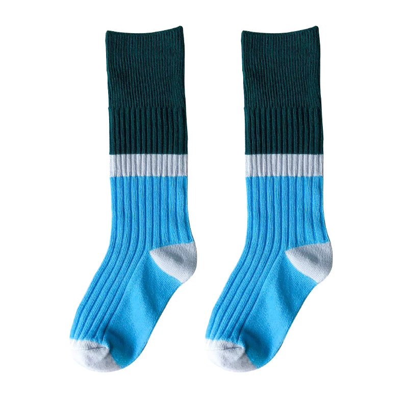 blue green Детские гольфы модные хлопковые зимние гольфы для маленьких мальчиков и девочек Детские теплые Школьные носки с радужным узором, новинка года - Цвет: blue green