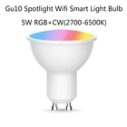 5 Вт 4 вида цветов Смарт-лампа светодиодный светильник лампы Gu10 Точечный светильник, Wi-Fi, умный светильник лампа RGB + CW дистанционного Управление лампы Amazon Alexa Echo google