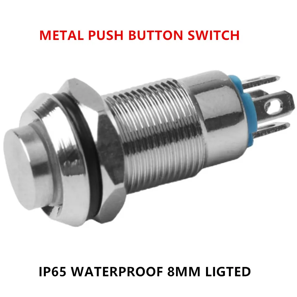 Миниатюрный металлический кнопочный переключатель IP65 8 мм ВКЛ./ВЫКЛ. мгновенный с
