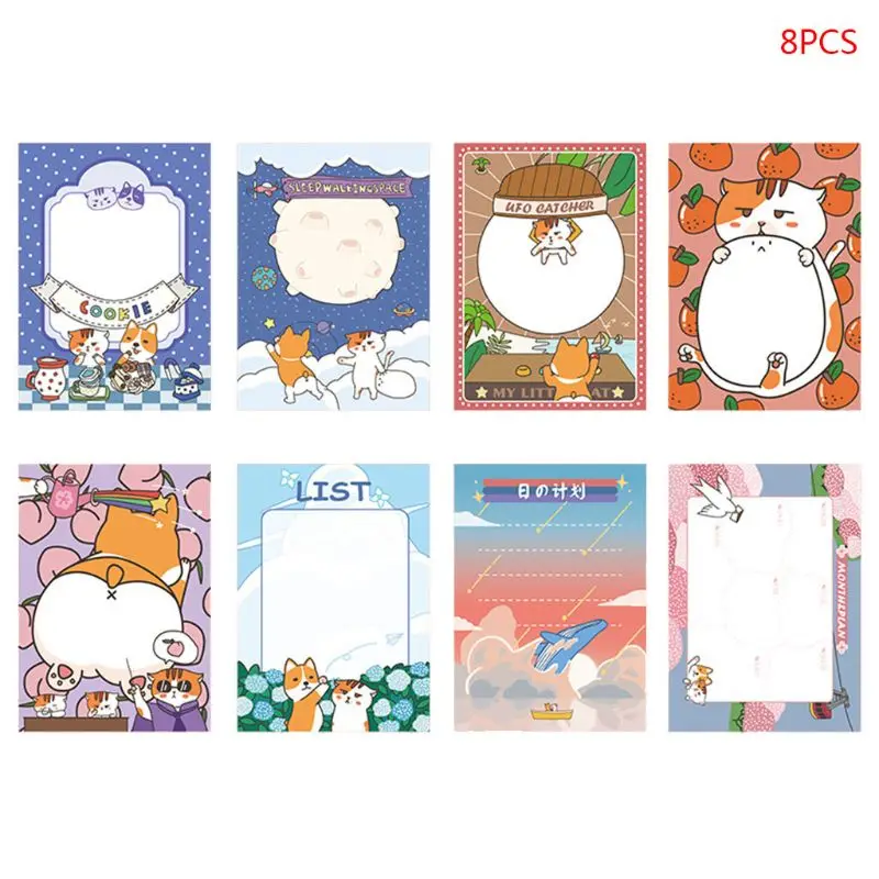 

8pcs Kawaii Memo Pad Cute Cartoon N Times Sticky Note Notebook To Do List School K3KB