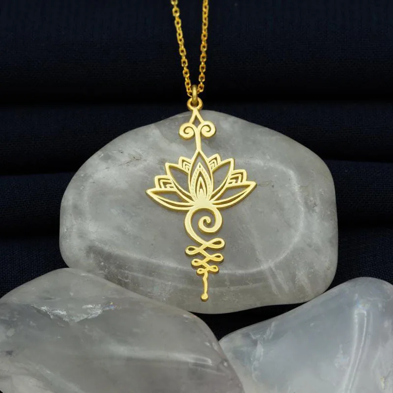 

Trendy Lotus Flower Pendant Necklaces For Women Girls Hippie Hollow Plating Lotus Flower Necklaces Fashion Yoga Jewelry Gifts