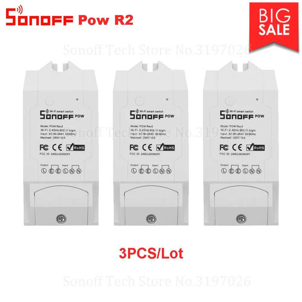 Itead 3 шт./лот SONOFF POW R2 15A WiFi умный переключатель монитор энергопотребление умный дом Wi-Fi переключатель приложение контролируется работает с Alexa