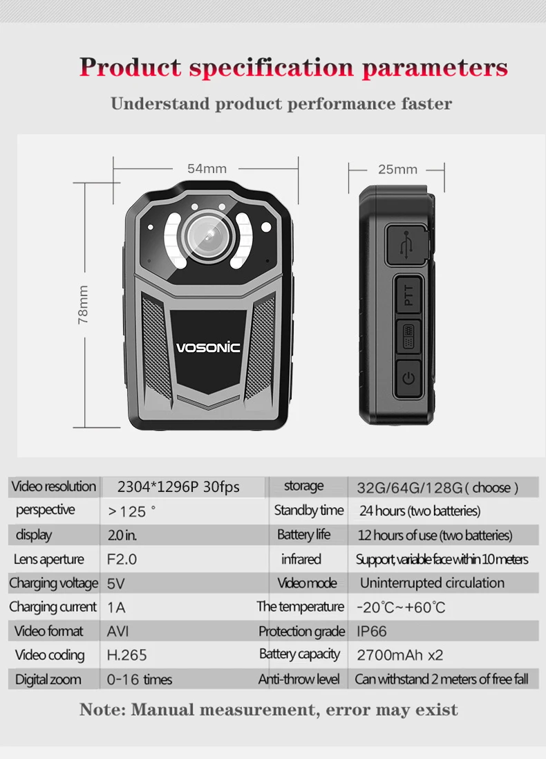 

VOSONIC T2 Work Site Recorder Law Enforcement Professional HD Field Recorder Portable HD Video and Audio Micro mini camera
