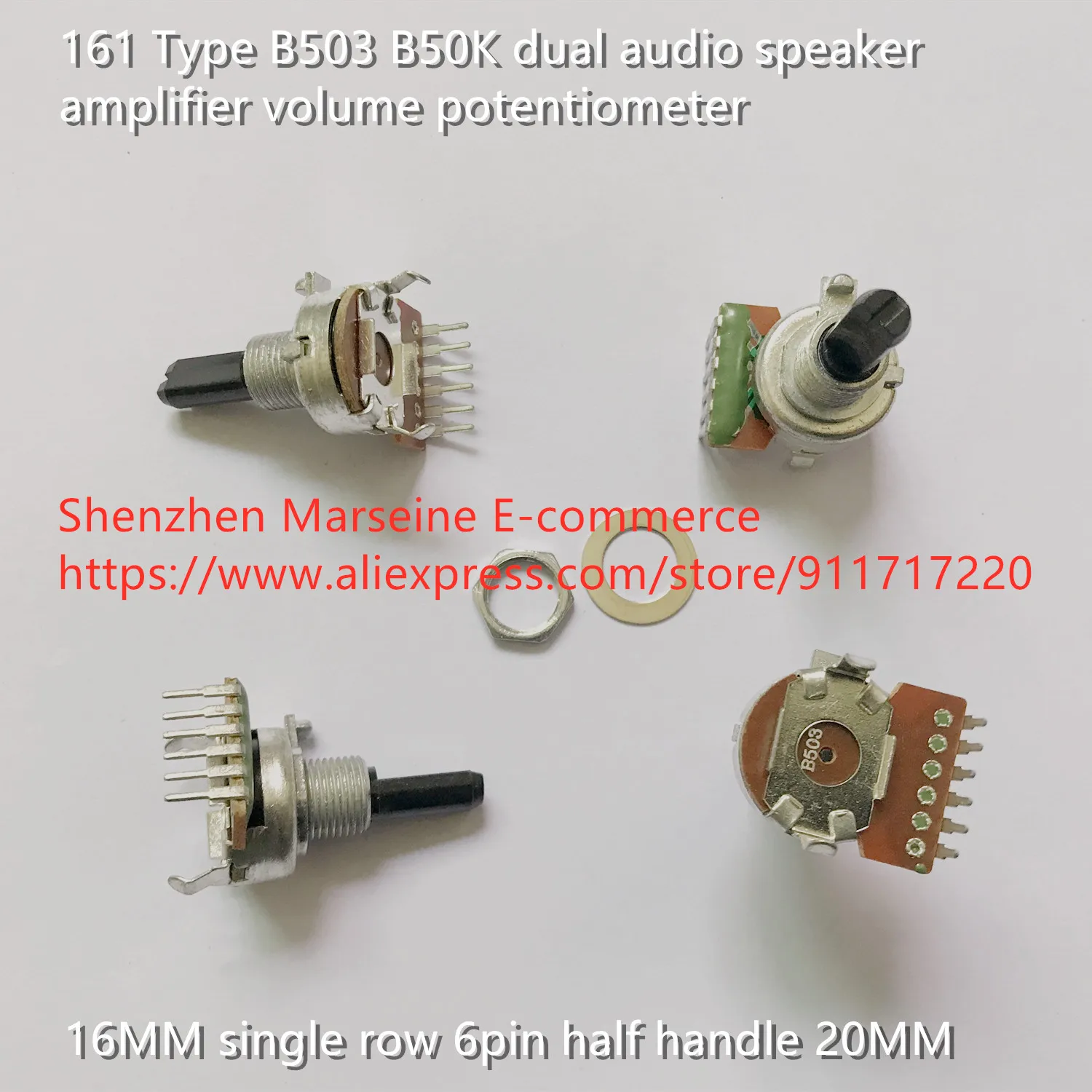 

Original New 161 Type B503 B50K dual audio speaker amplifier volume potentiometer 16MM single row 6pin half handle 20MM (SWITCH)