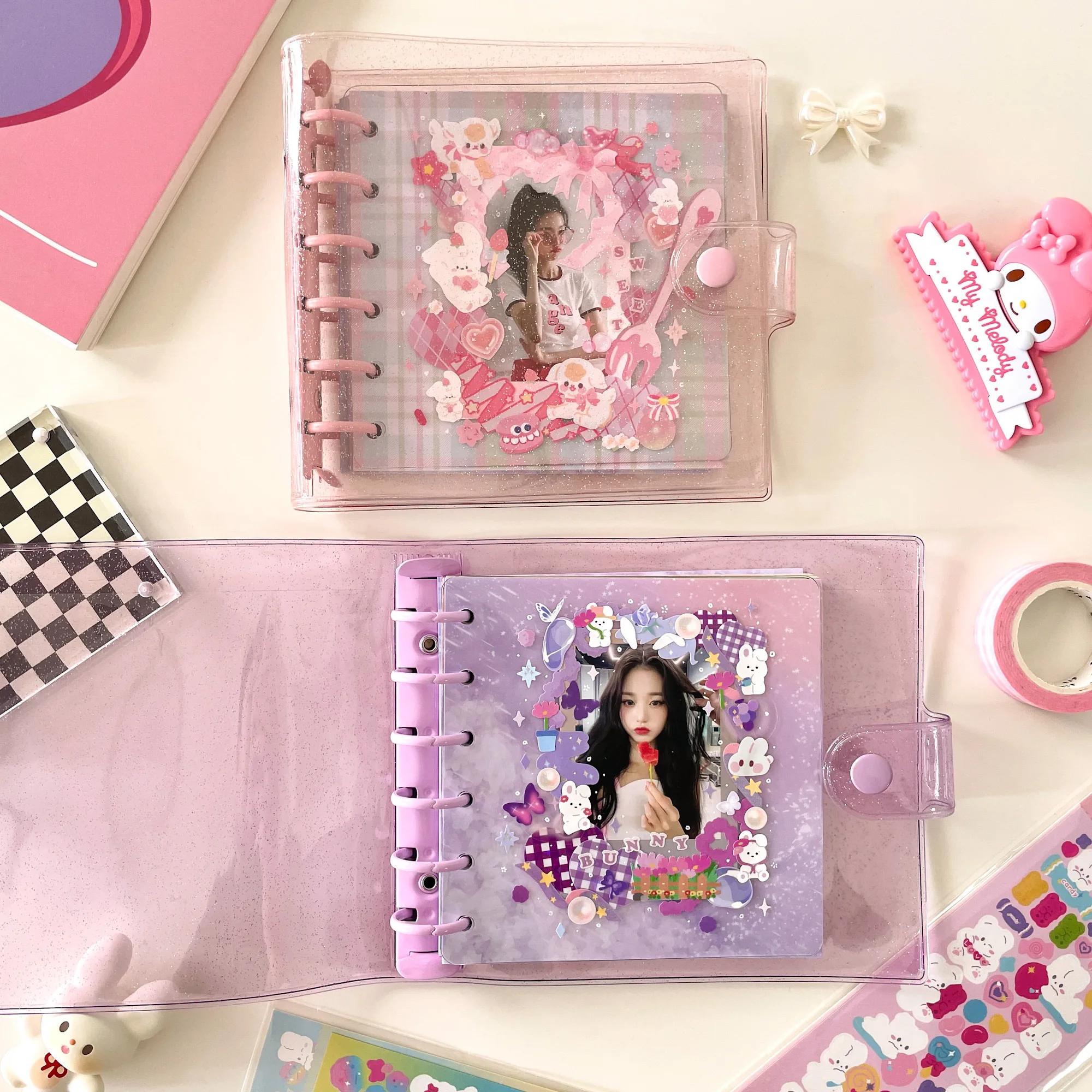 

MINKYS 2022 A7 Square Kawaii Glittery Binder Journal Notebook & Photo Collect Book Diary Agenda Planner Bullet School Stationery