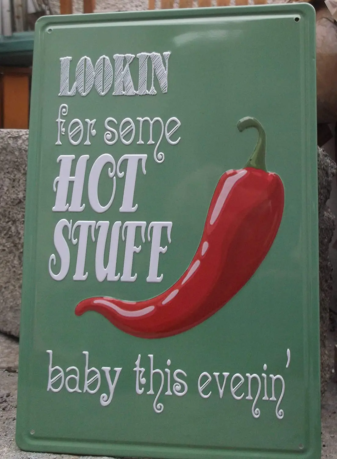 

Hot Stuff Embossed Retro Metal Tin Sign Plaque Poster Wall Decor Art Shabby Chic Gift