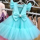 Пышные тюлевые платья с цветами для девочек Многоярусное детское Свадебное бальное платье с бантом для причастия