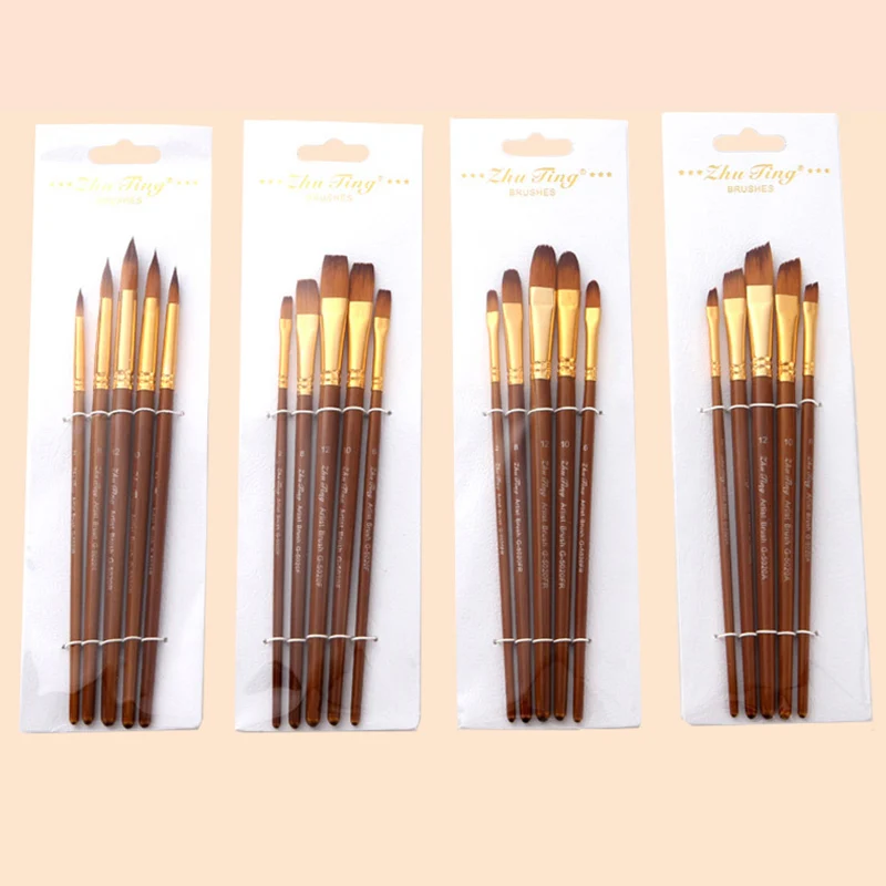 Кисти нейлоновые для рисования акварелью 5 шт. | Канцтовары офиса и дома