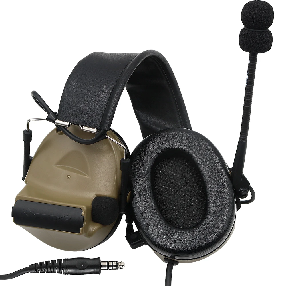 Tactical COMTAC II Airsoft Military Headset Pickup Noise Reduction Headphone Shooting Hunting Hearing Protection DE with U94 ptt