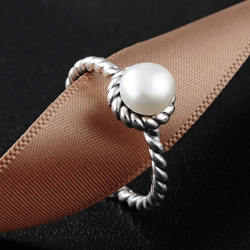 Багет Ringen 100% Настоящее серебро 925 Кольцо с большой натуральной жемчужиной Ювелирные изделия Регулируемое женское украшение Оптовая продажа