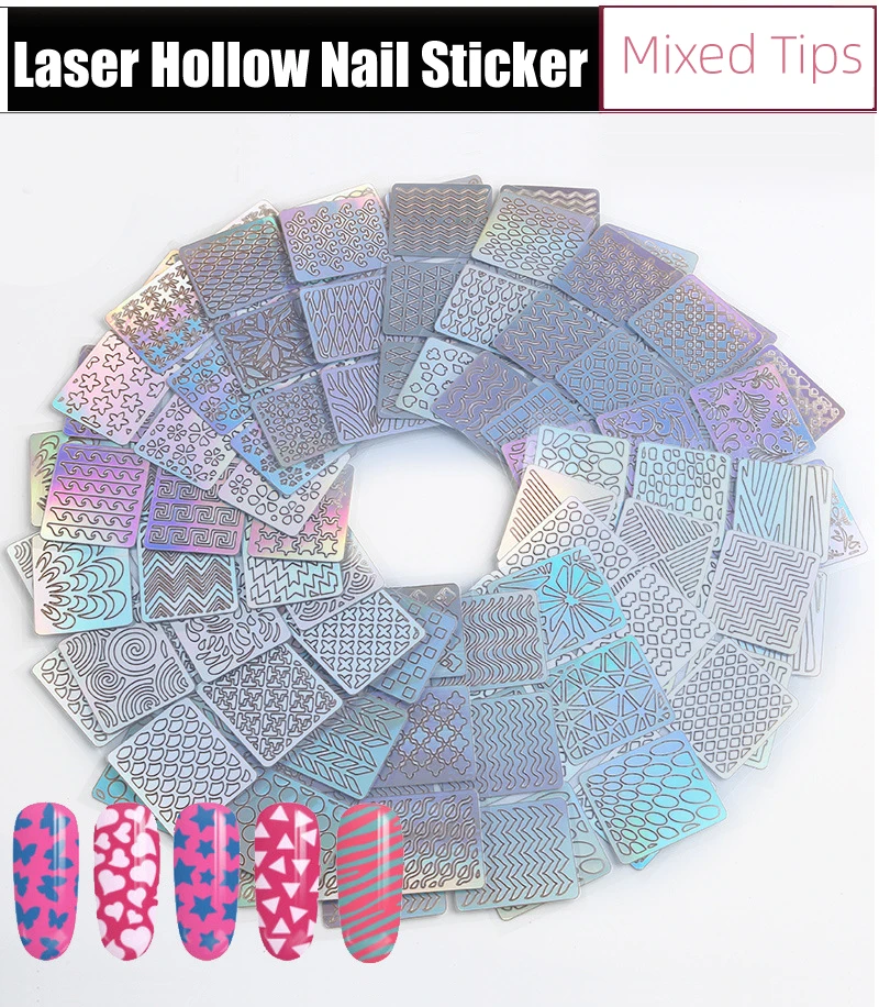 6/12/24 Sheets/lot DIY 3D Hollow Laser Sticker ForNail Art Stencil Gel Polish Nail Vinyl Tip Transfer Guide Template Nail Decals