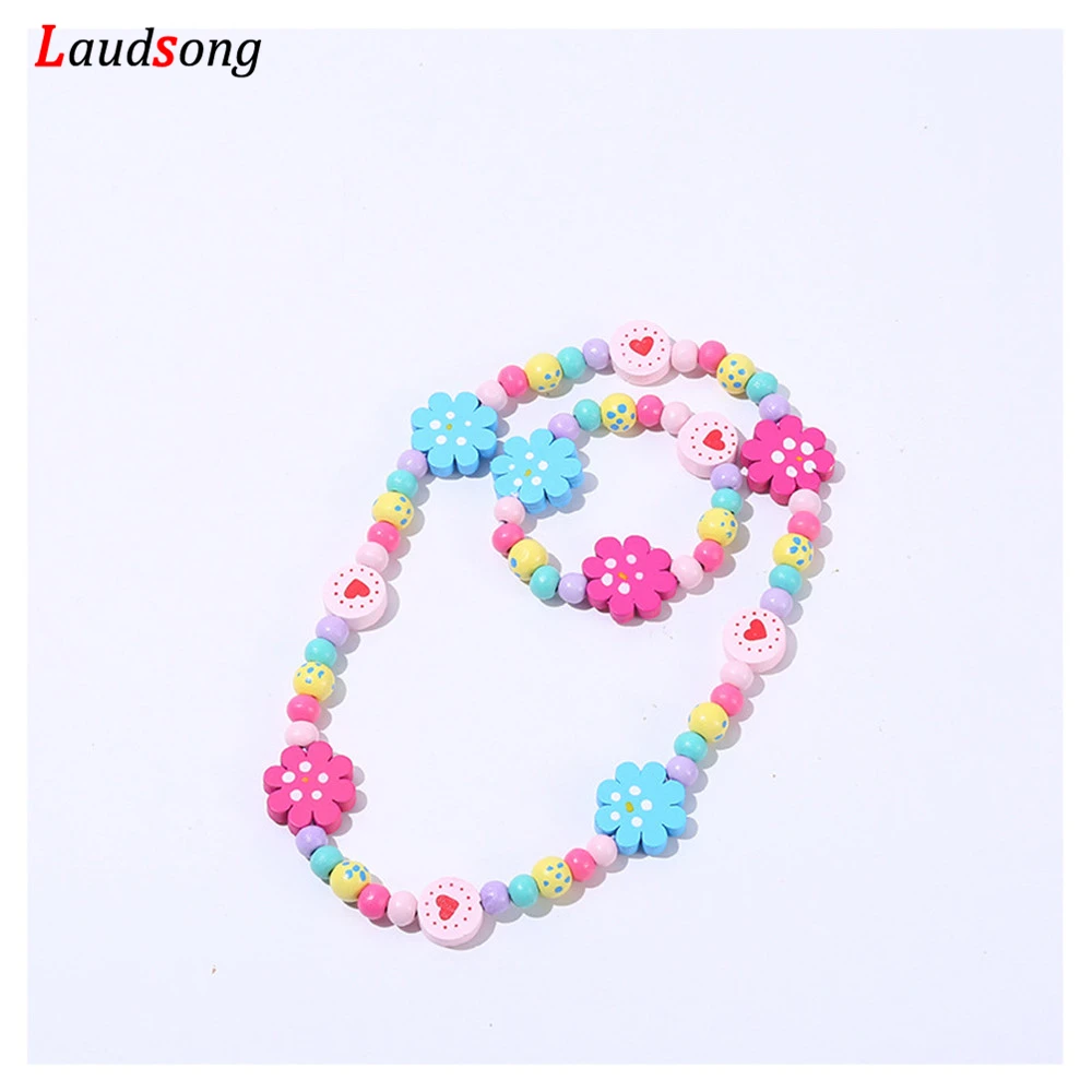 Детский милый мультяшный деревянный цветок животное детский свитер ожерелье