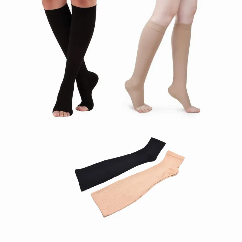 

S-XL Elastic Open Toe Knee High Stockings Calf Compression Stockings Varicose Veins Treat Shaping Graduated Pressure Stockings