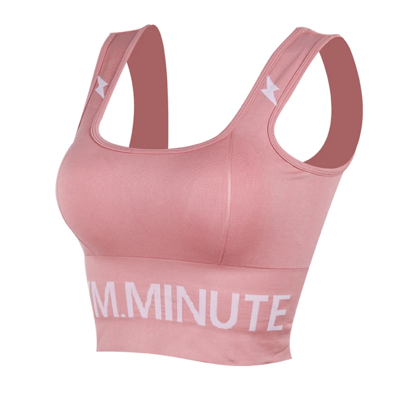 

Quakeproof Seamless Gym Bra With Pad Push Up Yoga Crop Top Women Fitness Running Sports Vest Letter Printed Breathable Tank