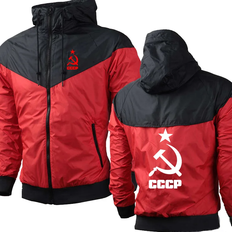 

Spring Autumn Men's Jackets CCCP Russian USSR Soviet Union Stitching Casual Sweatshirt High Quality Cotton Men's Zip Hoodie
