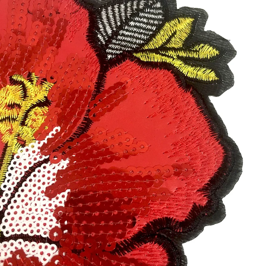 1 шт. Большая красивая нашивка с блестками и красными цветами аппликация нашивки