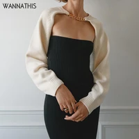 wannathis knitted cardigans sweater women long sleeve metal chain hollow out top autumn casual sexy streetwear female sweater