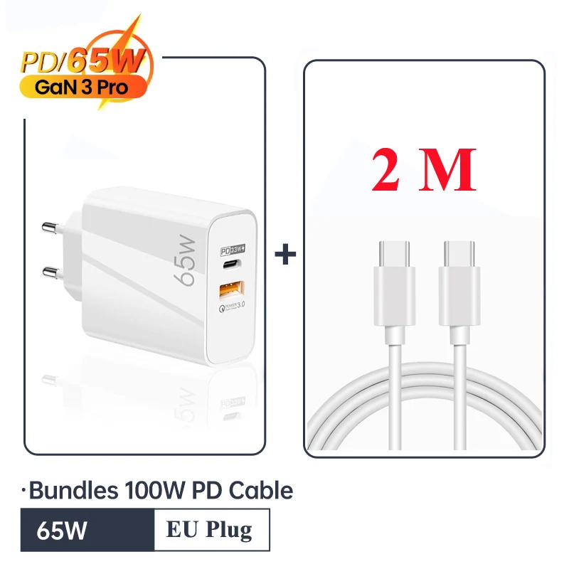 

USB C Charger 65 W USB C PD Power GaN 2 Ports Universal Fast Charger for MacBook Pro Air iPhone 13 12 Pro iPad Samsung Laptops
