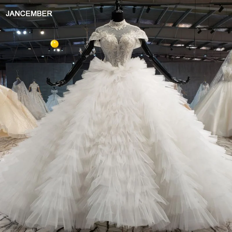 HTL1093 бальное платье с оборками свадебное закрытыми рукавами высоким воротником и