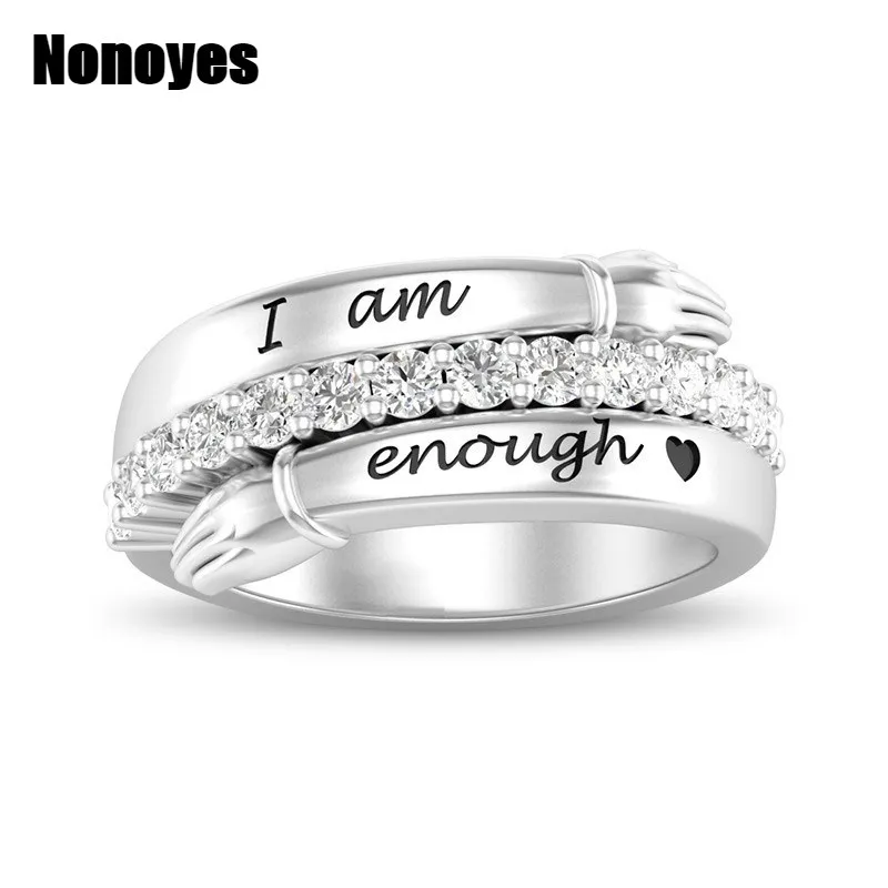 

2021 New Hug Ring Band with Engraved Words I Am Enough Ring Fashion Zircon Ring for Women Wedding Engagement Party Jewelry