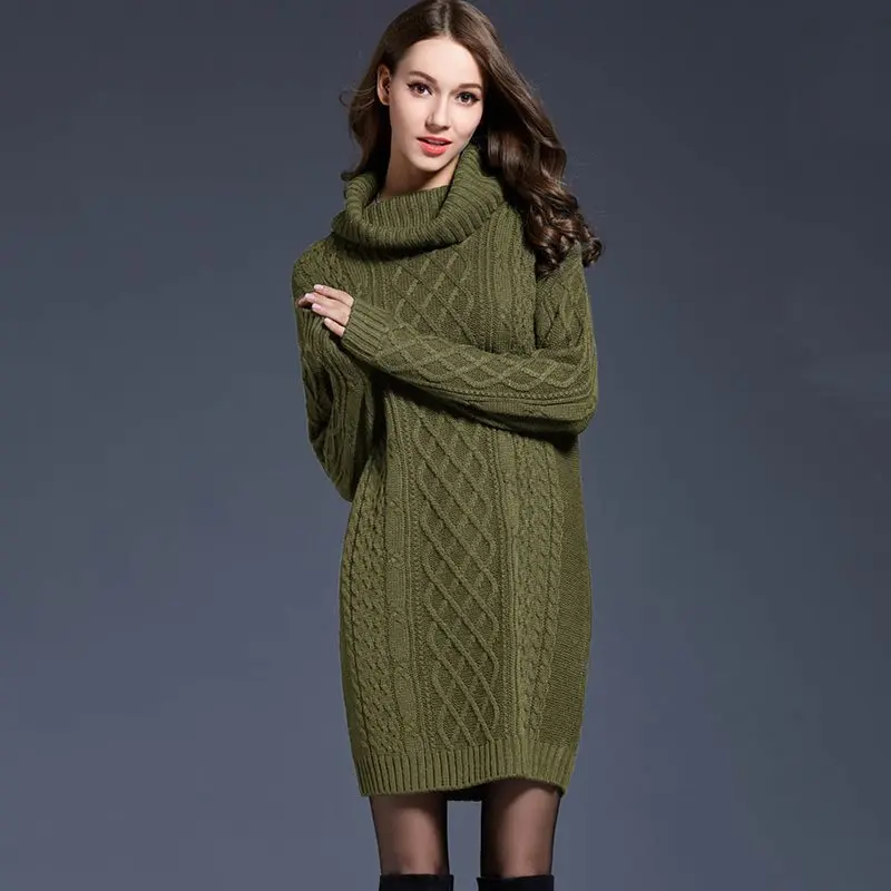 Винтажная водолазка длинный вязаный женский пуловер платье свитер ретро осень