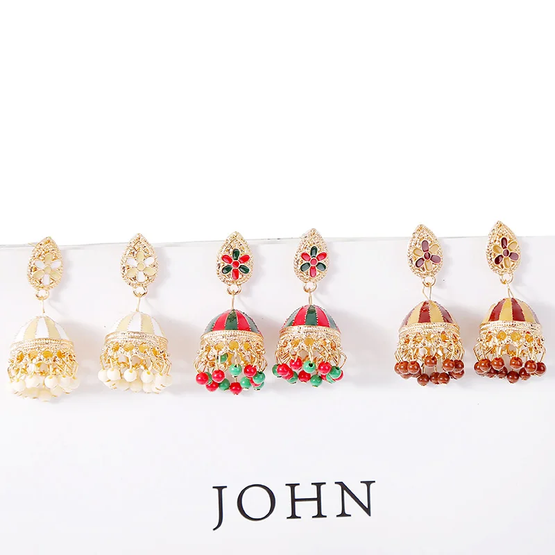 Индийские серьги с множеством цветов эмали в стиле моды для женщин винтажного этнического племенного золотого украшения с каплей заявления леди ювелирные изделия.