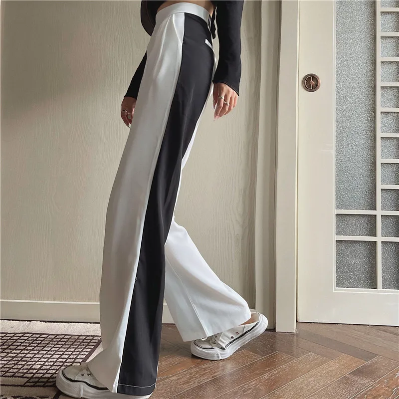 

KUSAHIKI Contrast Color High Waisted Elegant Suit Pants Casual Korean Women Long Trousers 2021 New Wide Leg Pants Mujer 6H175