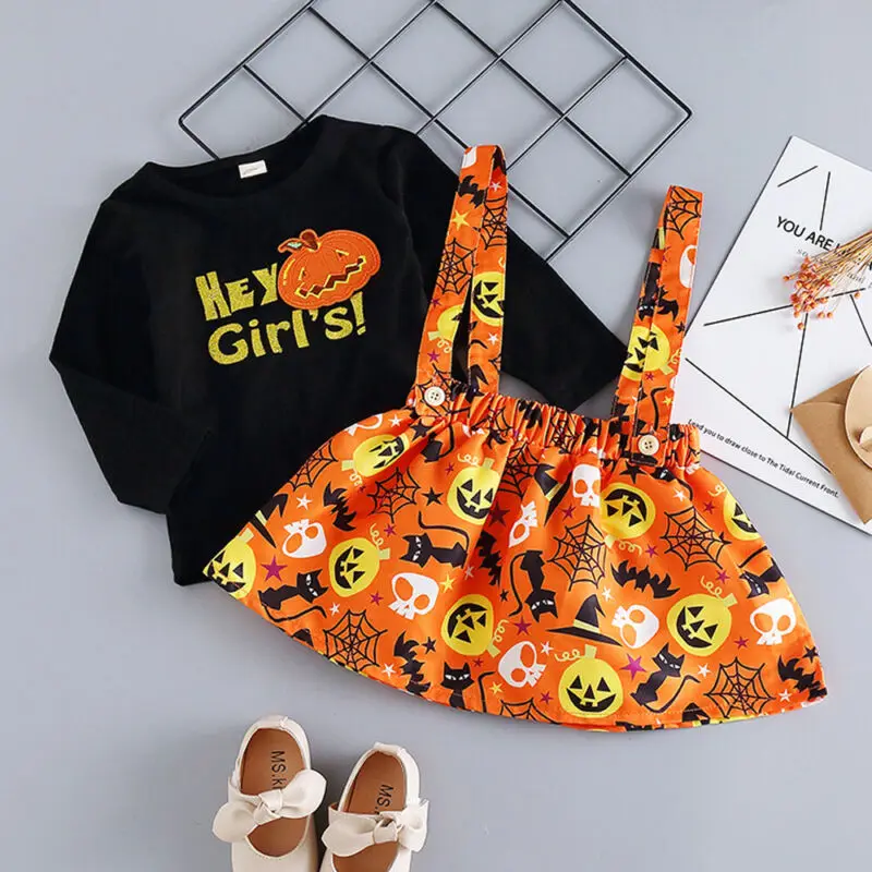 От 0 до 5 лет комплекты одежды для маленьких девочек на Хэллоуин футболка с